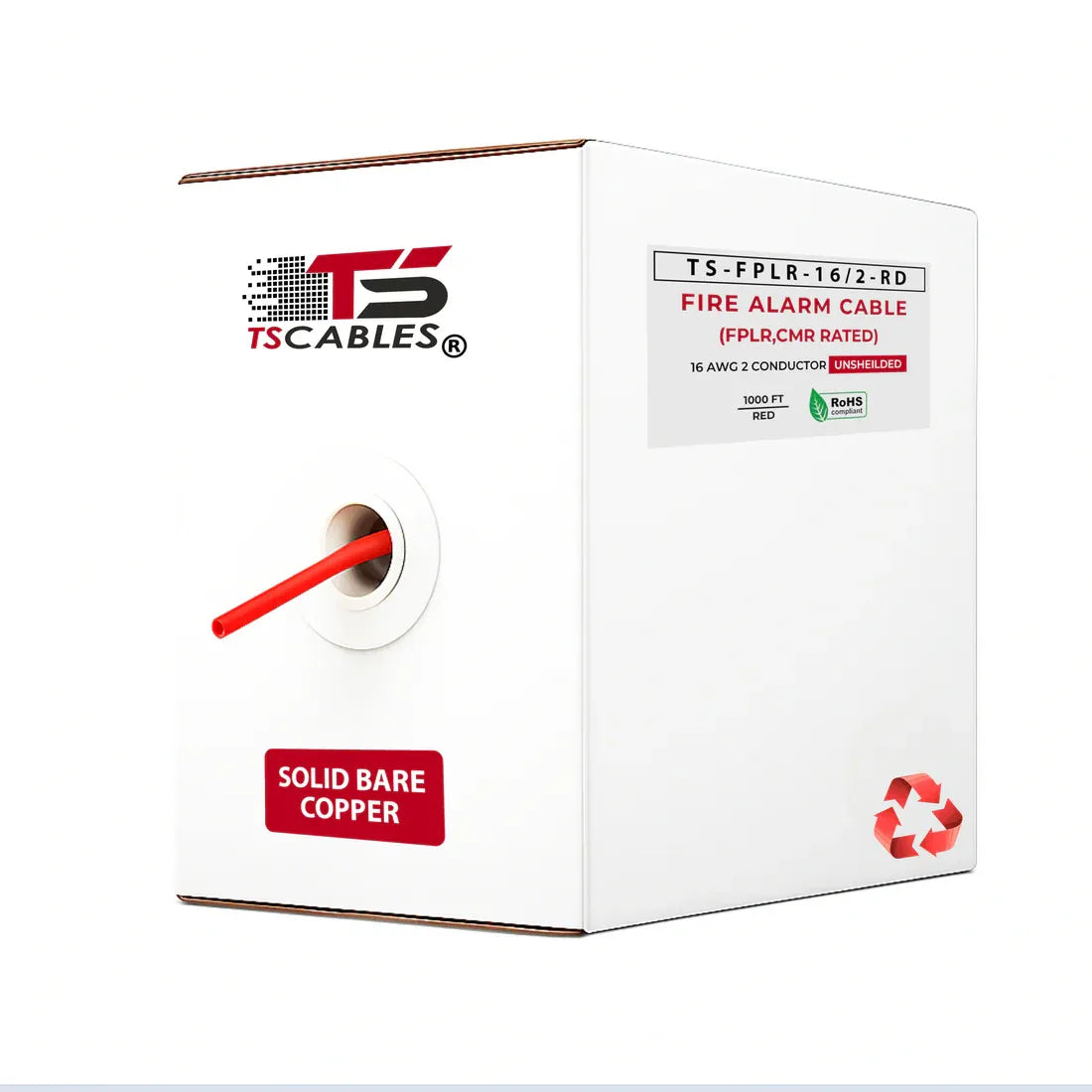 16/2 Fire Alarm Riser FPLR Solid Bare Copper Cable – 1000ft – Red