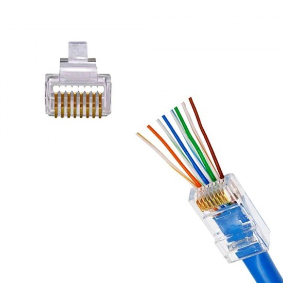 Cat5e Rated Rj45 Pass Through Crimp Connectors Pack of 100 Pcs