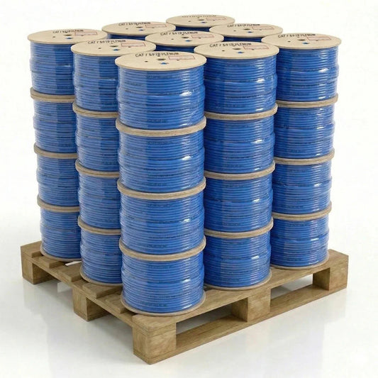 Cat7 Plenum Rated Cable | Shielded (S/FTP) | Solid Bare Copper | 1000 Ft - Pallet of 36 Reels