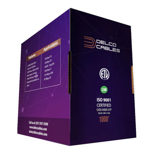 ETL Listed Cat6 Riser Unshielded 100% Solid Bare Copper Ethernet Cable 1000 ft.