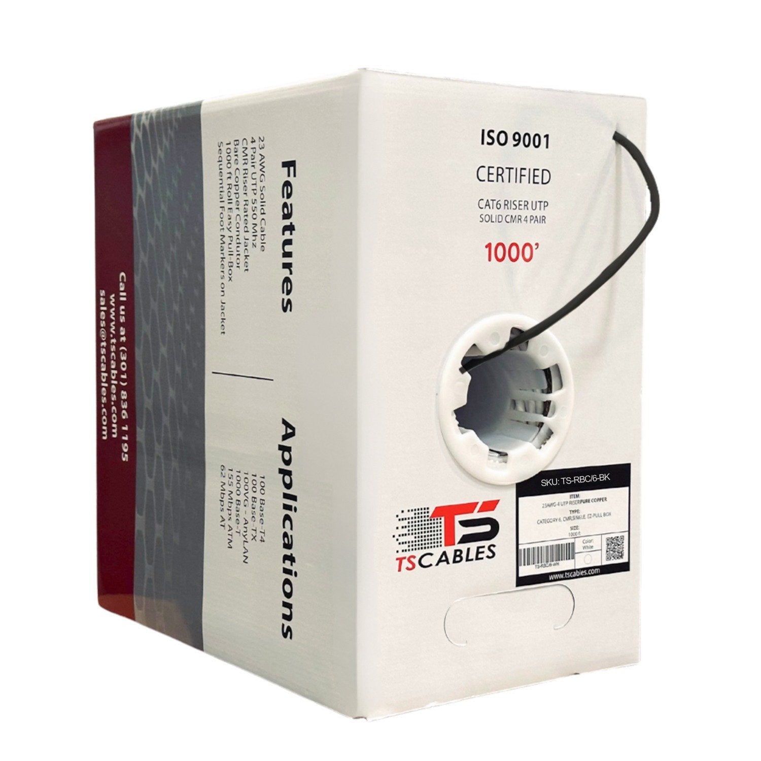 Bulk Cat6 Riser Bare Copper UTP 23AWG Solid CMR Cable