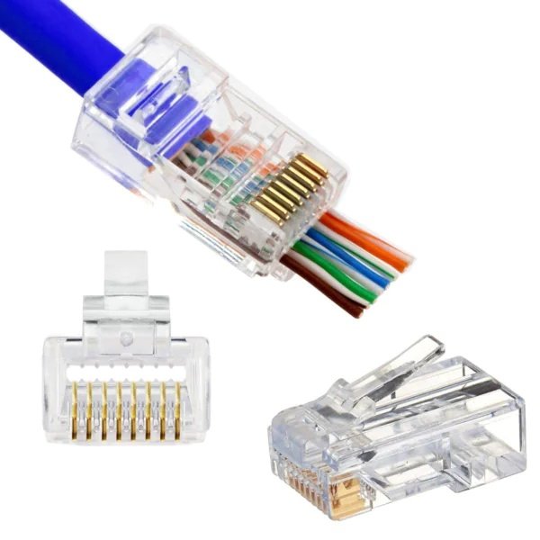 Cat6 Rated Rj45 Pass Through Crimp Connectors Pack of 100 Pcs