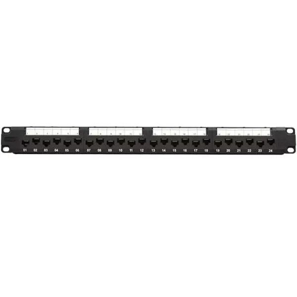 Cat6a Network 10G 24-Port Patch Panel, Staggered ports, 1U Rack Mount, Wire Management Support Bar